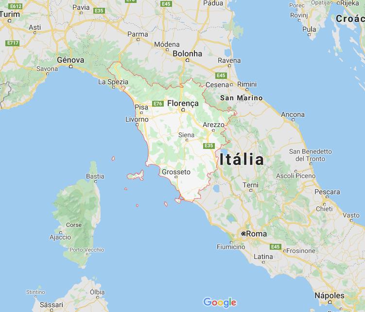 Mapa da Toscana - Fonte: Google Maps / A CAVA Charcutaria I Escola